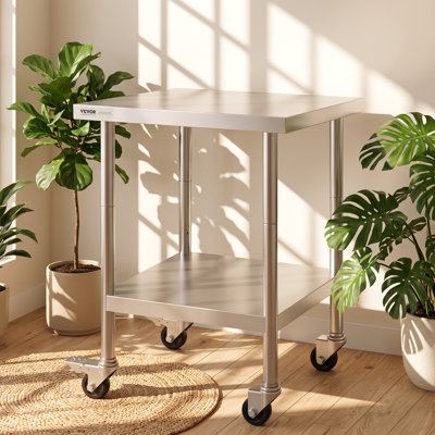 Table de travail à 4 roues réglable en acier inoxydable à 4 roulettes l 27,26 po x P 26,86 po VEVOR