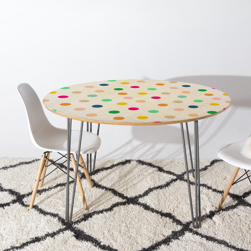 Oval Solid Wood Top Metal Base Dining Table