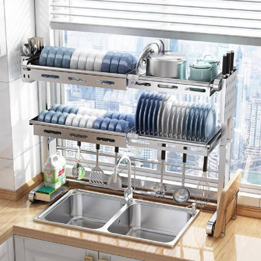 Foldable Rolling Stainless Steel 2 Tier Dish Rack Lghm