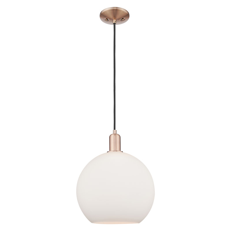 Mini-luminaire suspendu 1 lumière Arcadia - Athens, Cuivre antique, Blanc mat, H 10,63 po x l 11,75 po x P 11,75 po