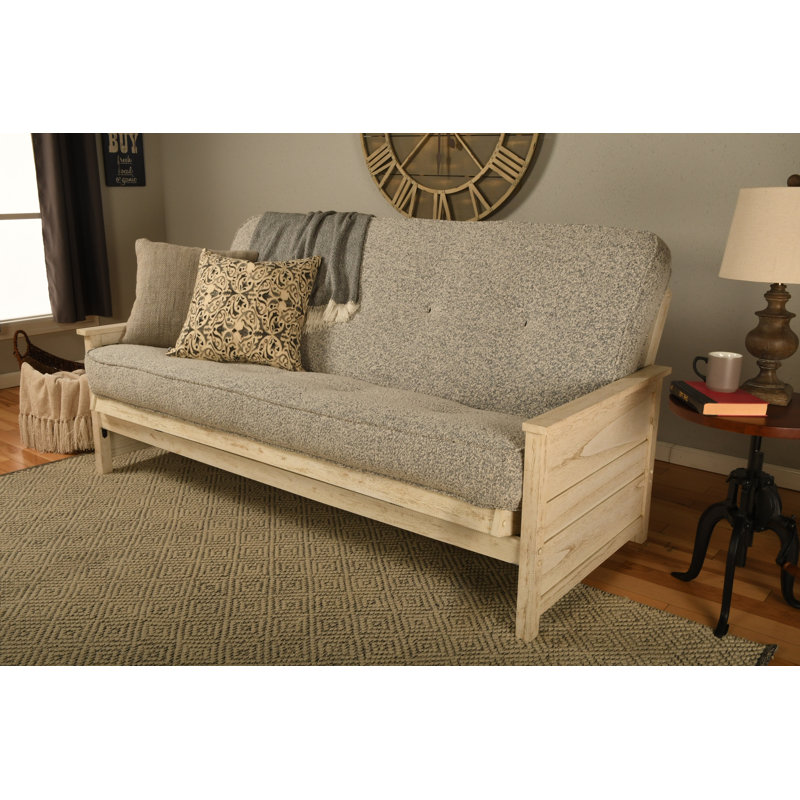 Anders Full / Double 79'' Upholstered Futon And Mattress, Weathered White, Canton Gray