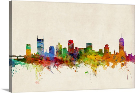 «Nashville Tennessee Skyline» par Francy, impression, H 20 po x l 30 po x P 1,5 po, Toile