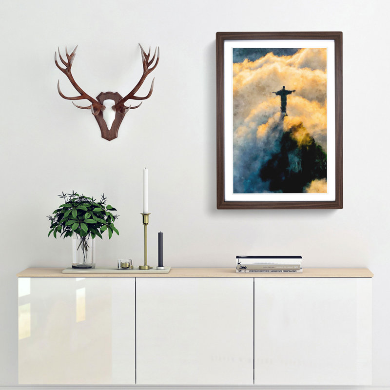 Christ The Redeemer In Brazil Framed Print, 87cm H x 62cm W x 2cm D, Walnut Framed