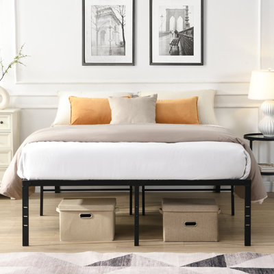 Heavy Duty King Size Black Metal Bed Frame - Quick & Quiet Assembly, No Noise Or Shaking, Supports 1000 Pounds, Even Mattress Support, Under Space For Storage, Leg Connection Holes In Noise, Evenly