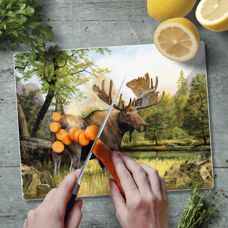 Tranquil Moose Tempered Glass Rectangular Cutting Board