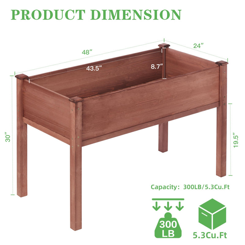 48×24×30 Inch Raised Garden Bed With Legs, Solid Wood Elevated Planter Box Stand With Liner For Outdoor, Backyard, Patio, Balcony