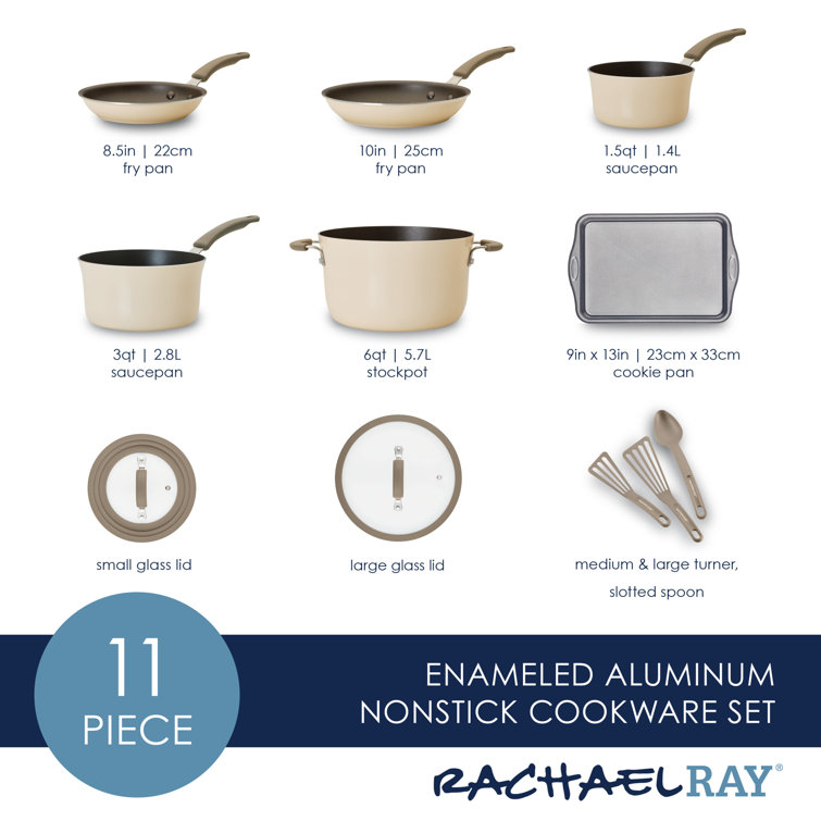 Rachael Ray Cook + Create Aluminum Nonstick Cookware Set, 11 Piece - Almond