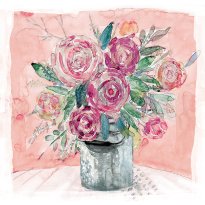 Blooms In Bucket - Wrapped Canvas Painting