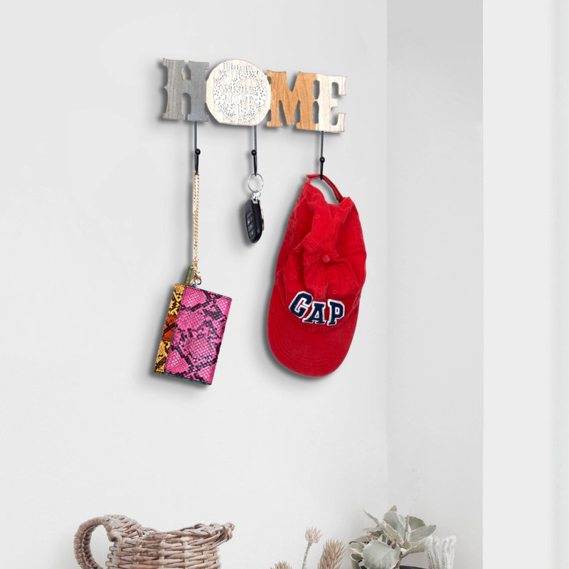 Buruk Rustic Farmhouse Wooden Key Holder - Brown 3-Hook Design