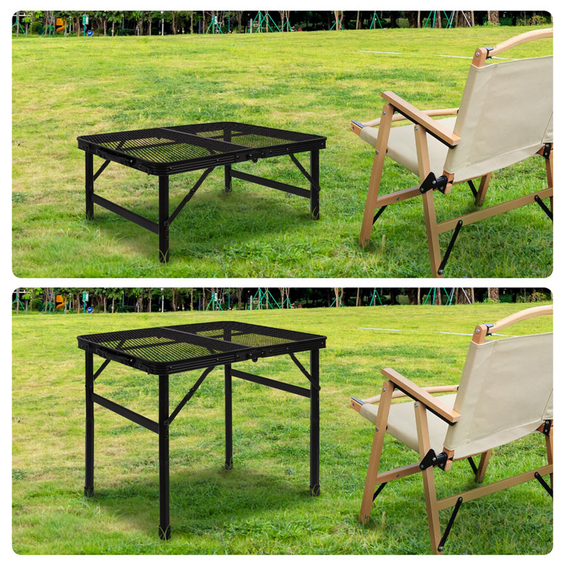 Black Adjustable Folding Grill Table with Mesh Desktop