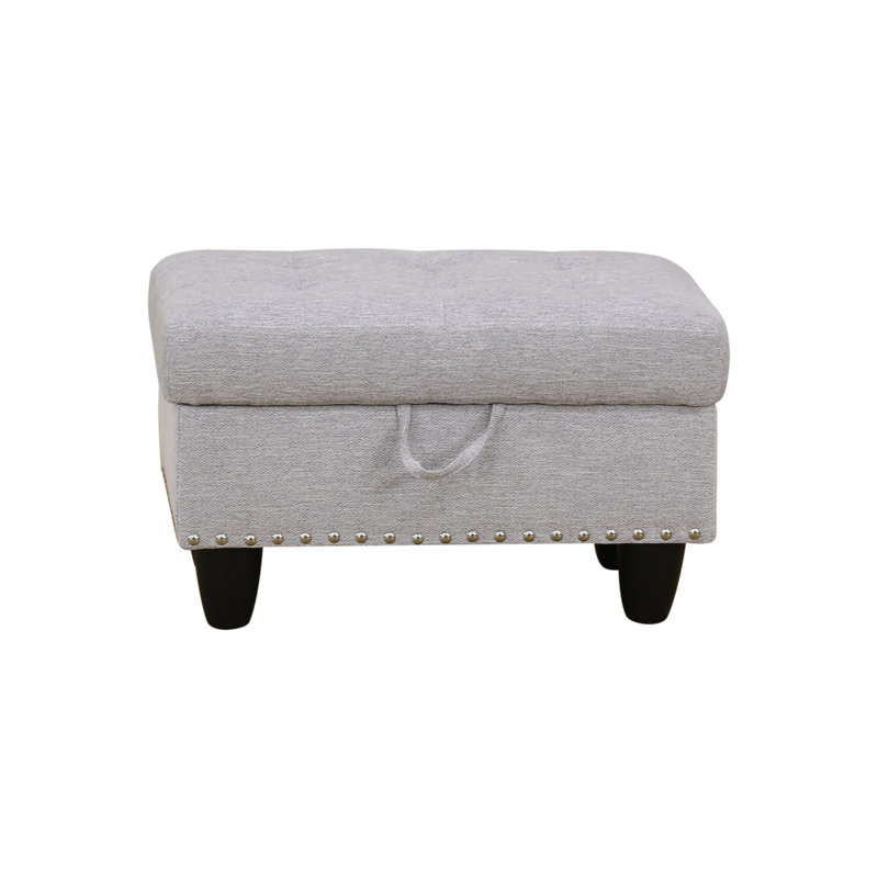 Yeni 28.5" Wide Upholstered Storage Ottoman, Gray White Linen