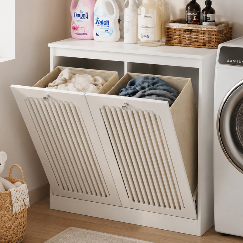 Modern Tilt-Out Dual Laundry Hamper Cabinet