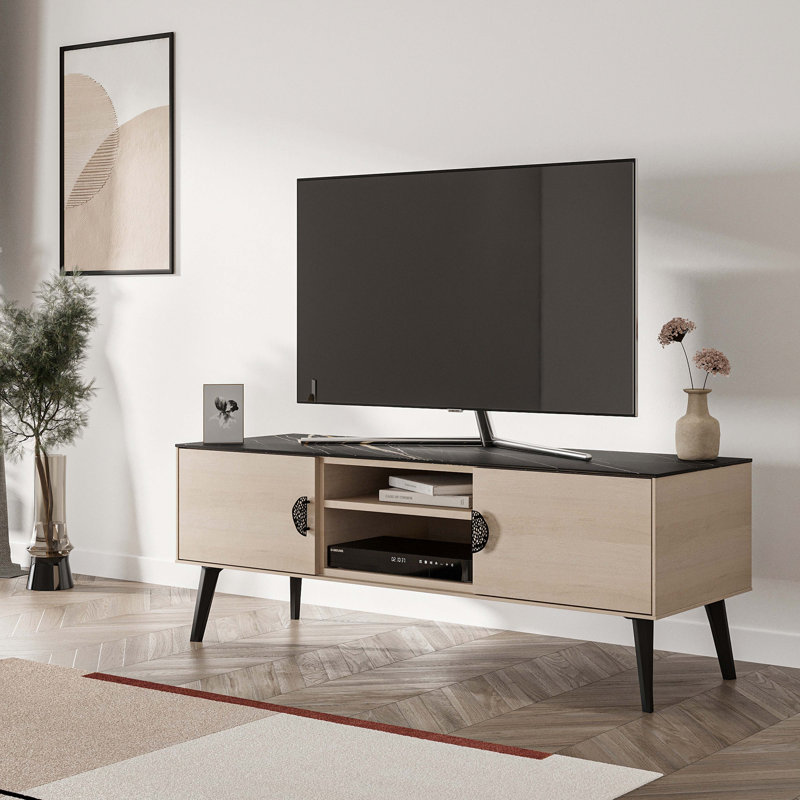 Meuble télé 55 po Haley, Marbre blanc / noir