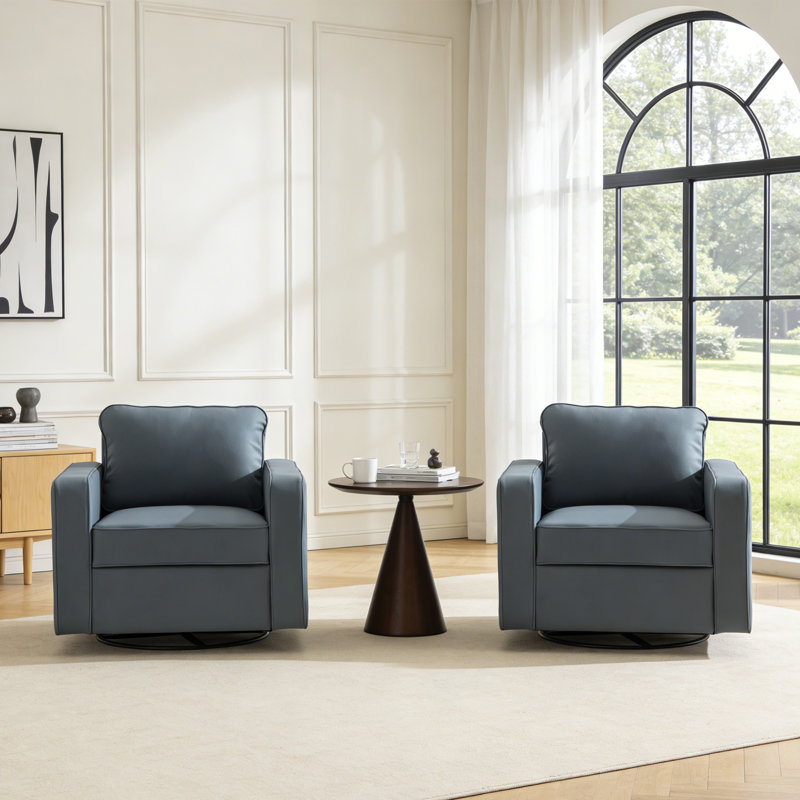 Fauteuil d'appoint large rembourré et pivotant avec siège de rangement (ensemble de 2), Bleu