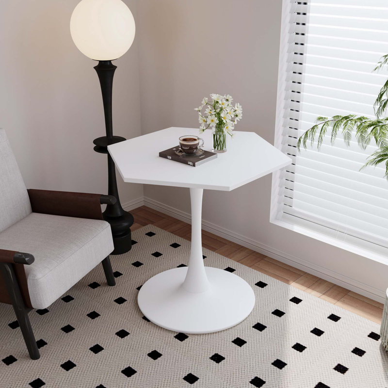 Table basse octogonale moderne de 31,50 po avec plateau en marbre imprimé Ballosh, base en métal, pour la salle à manger, la cuisine et le salon