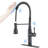 Matte Black Stainless Steel Touch Kitchen Faucet Pull Down , 360 Rotating Nozzle, 3 Water Flow Modes, Simple Temperature And Adjustment, Motion Sensor Tap With Spray - Steel, Output Options, Spout,