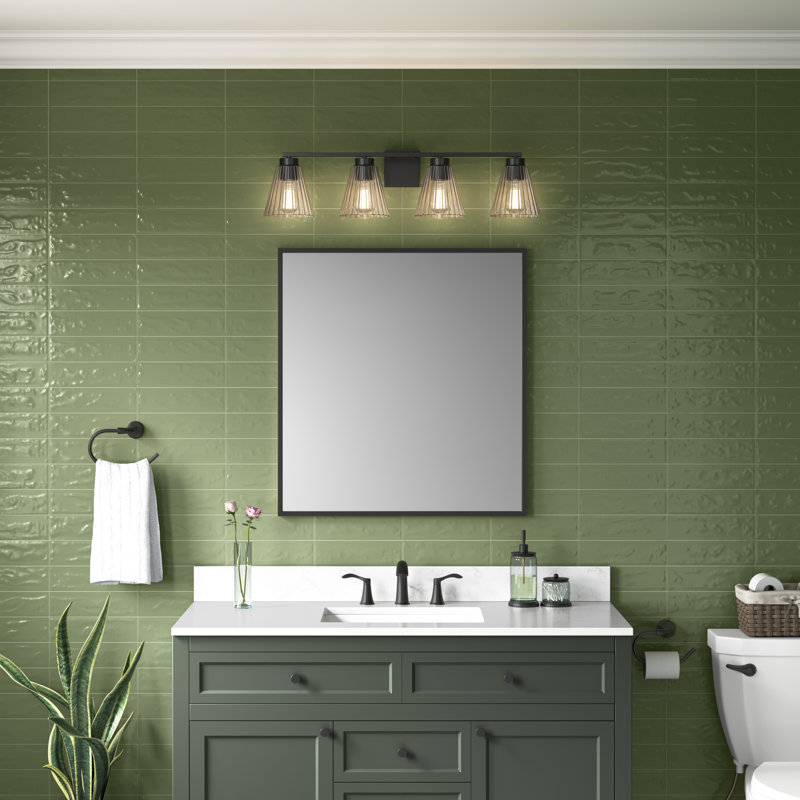 Alun 31.75" Wide 4-Light Vanity, Black, 7.75" H x 31.75" W x 6.5" D, 4 Lights