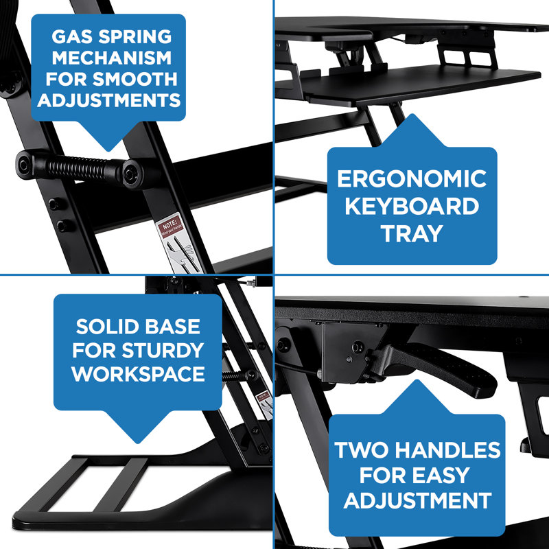 Mount-It! Height Adjustable Standing Desk Converter, 48 Wide Tabletop Desk Riser with Gas Spring