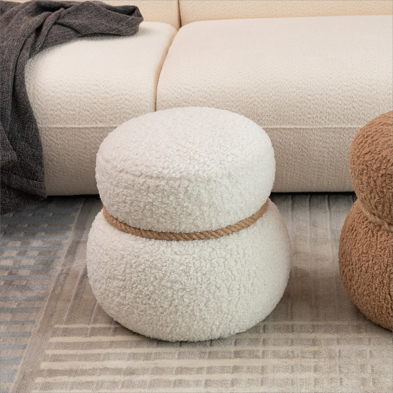 Repose-pieds rond rembourré, Beige
