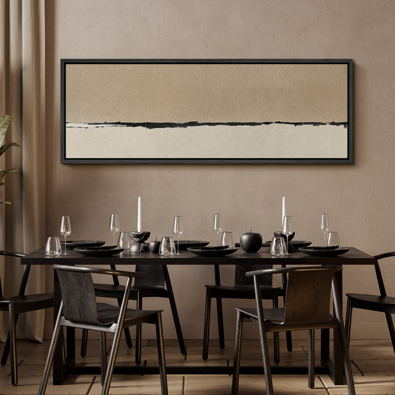 Minimaliste beige et noir, horizon abstrait, rétro, illustrations d'art, décor, H 20 po x l 60 po, Noir, noir, noir, noir