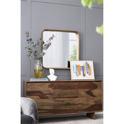 Miroir carré 32 po x 32 po avec cadre en bois - salon, salle de bain, entrée. Style ravissant, bords arrondis. Miroir 29,9 po x 29,9 po, 50% bois de pin, 25%, 19,6 lb, bordure en bois brun simple