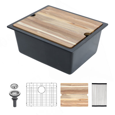 Évier de cuisine en quartz composite avec comptoir intégré, durable, silencieux et facile à nettoyer.