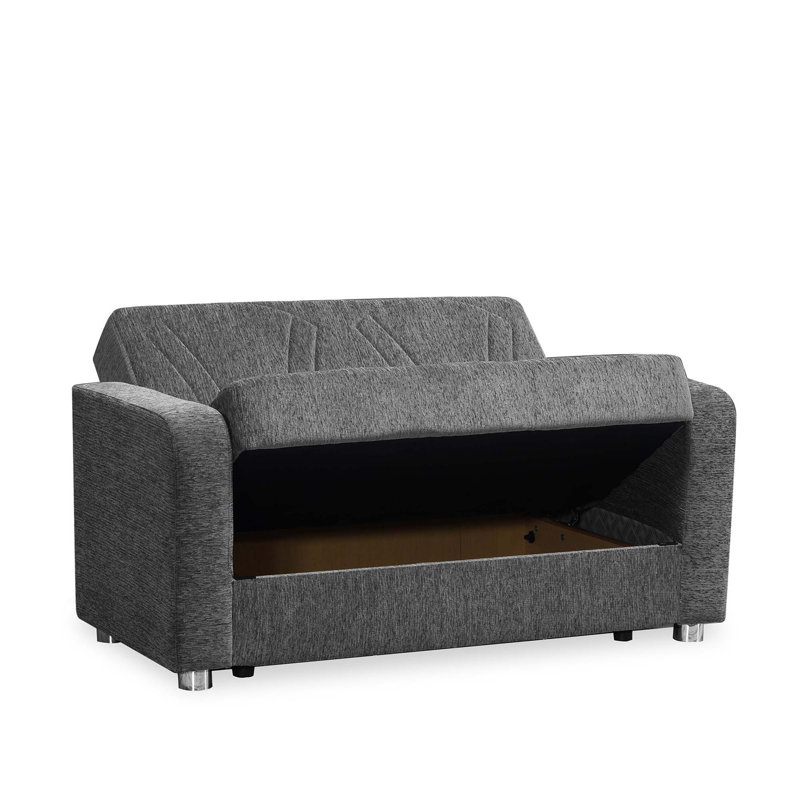 PrimeNest Gravita Collection Upholstered Convertible Loveseat with Storage, Grey