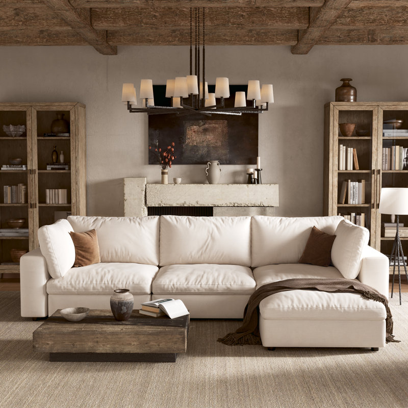 4 Piece 110.5" Upholstered Modular Sectional Sofa with Storage, White, 3Seaters-L