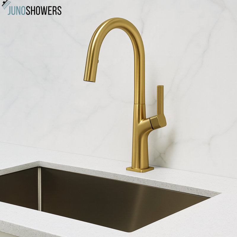 Robinet de douche avec valve thermostatique et douchette réglable, Or brossé