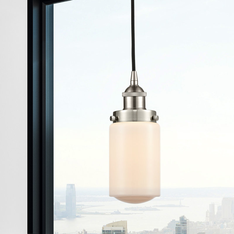 Luminaire suspendu cylindrique à 1 lumière Saroyan, Blanc mat, Nickel satiné brossé
