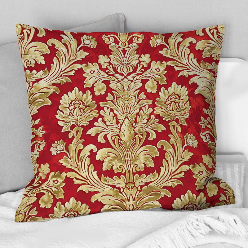 Or rouge damassé III - coussin damassé, H 16 po x l 16 po, Carrée