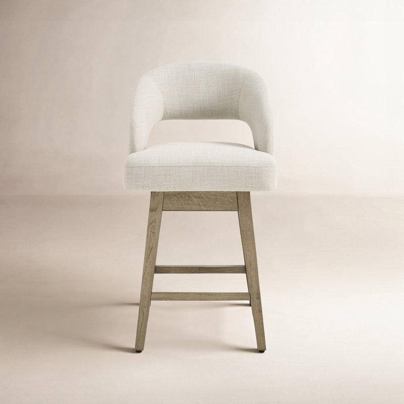 Tabouret de comptoir pivotant rembourré de 26 po avec pieds en bois massif Neta (ensemble de 4), Beige