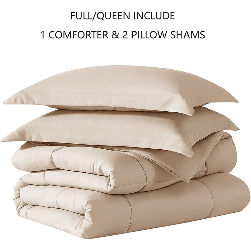 Ensemble d'édredon en microfibre , Ivoire, Édredon pour grand lit + 2 taies décoratives pou