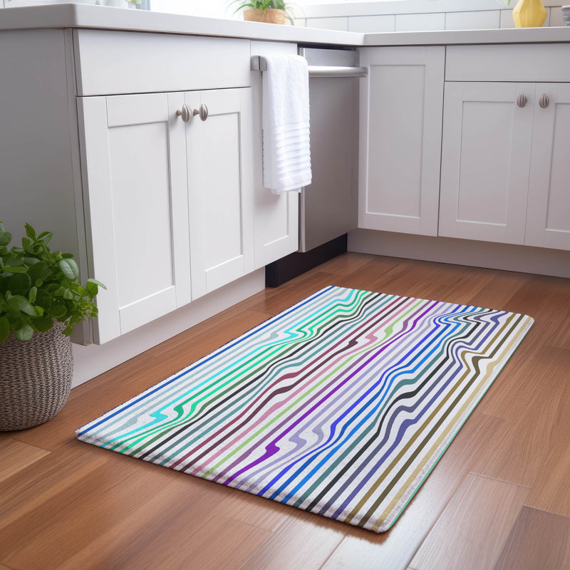 Spectrum White Warp Microfiber Rectangle Washable Rug, Blue Greens, Rectangle 5' x 7'