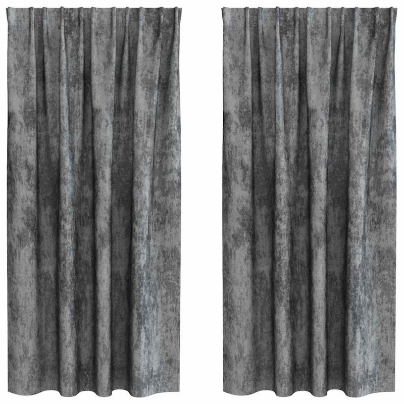 Curtain With Curtains 2 Pcs Velvet, Grey, 140cm Width x 175cm Drop