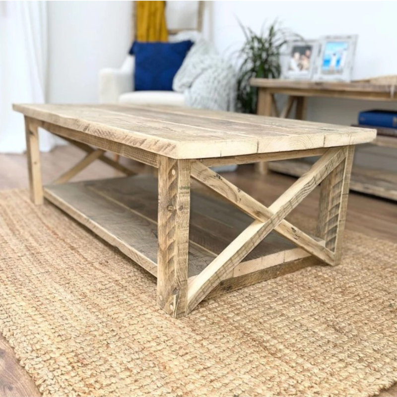 Abbigail Solid Wood Floor Shelf Coffee Table with Storage, Clear, 40" H x 50" L x 44" W