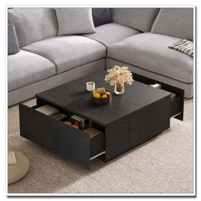 Table basse carrée 33,25 po à 4 tiroirs