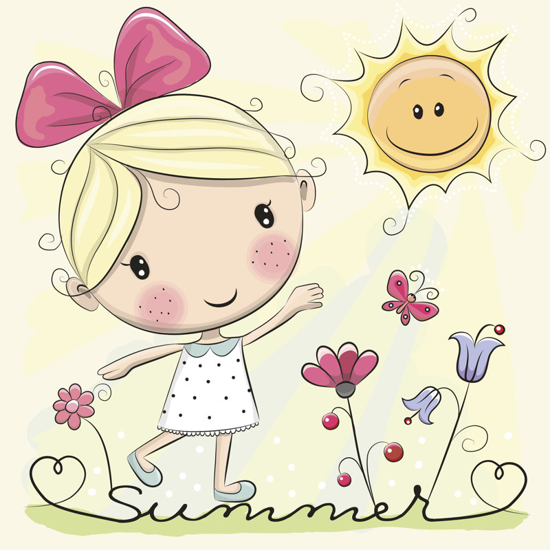 Cute Cartoon Girl - Wrapped Canvas Print, 122cm H x 122cm W x 3.8cm D