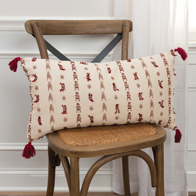 Magenta Beige Tribal Inspired Tasseled Lumbar Pillow