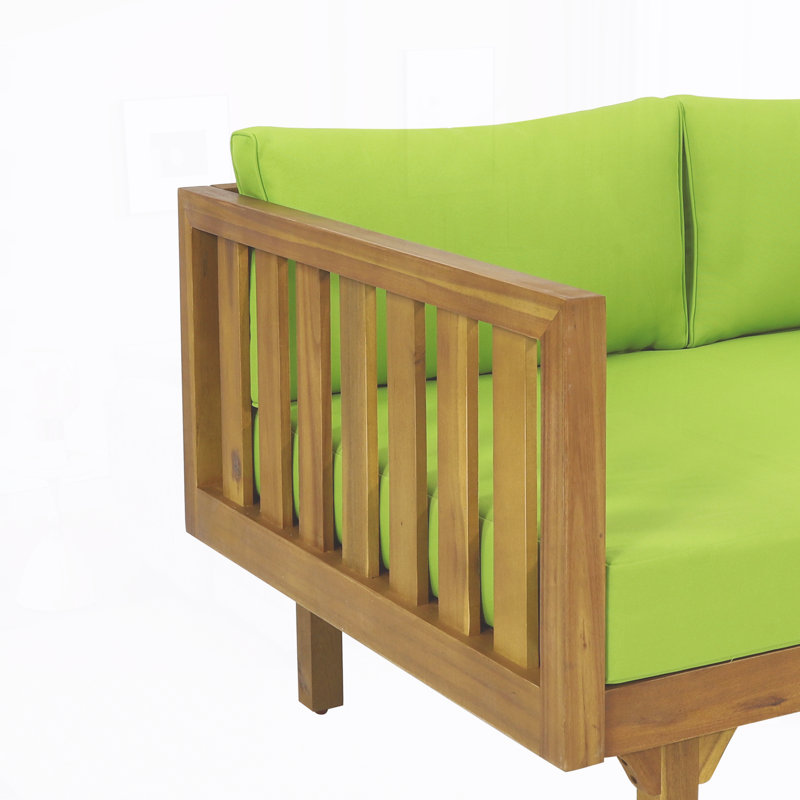 Outdoor Patio Daybed with Cushions, Green, Teak