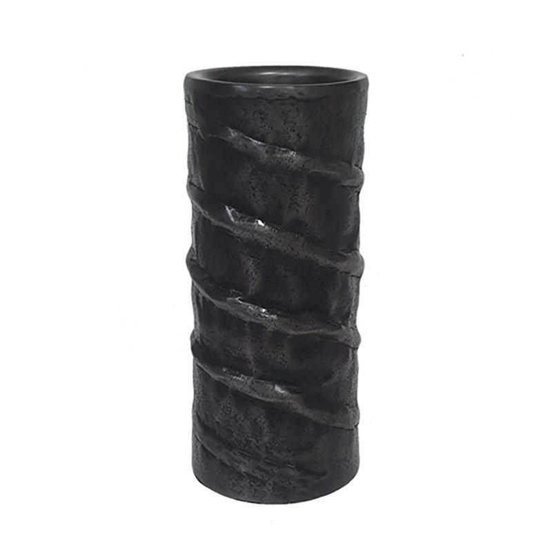 Black Aluminum Pillar Candle Holder With Textured Spiral Pattern, 10" H x 4.3" W x 4.3" D