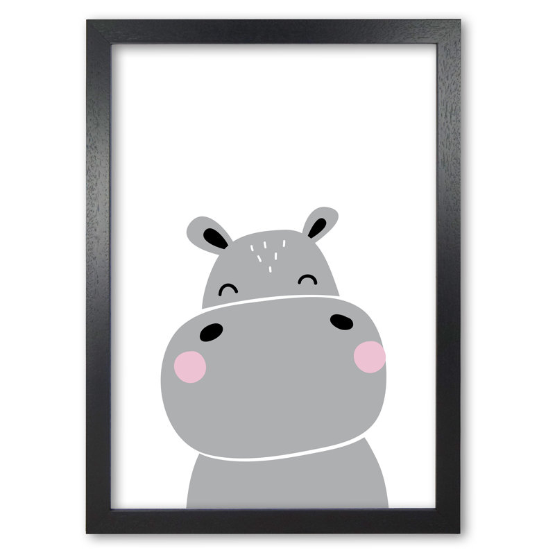 Scandi Hippo - Print, 30 cm H x 21 cm W x 5 cm D, Black Grain Frame