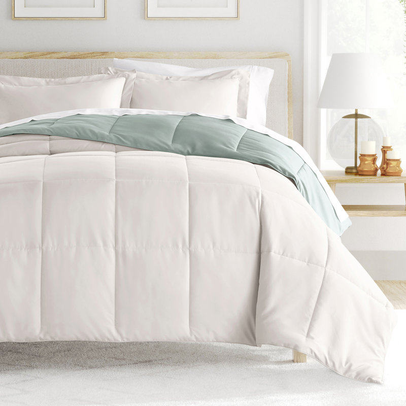 Ensemble d'édredon réversible en microfibre , Édredon simple / simple XL + 1 taie décorative, Eucalyptus