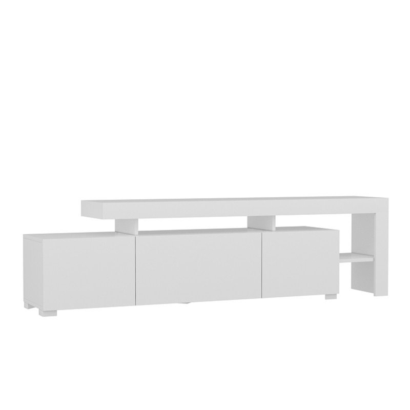 Modern White TV Stand with LED Lights, 100% Melamine Coated Particle Board, Dimensions: 75.6 x 20.9 x 14.6 inches | PVC Edgebanding, Numerous Shelves, Wall-Mountable | Elegant Design for Living Room & Entertainment Spaces