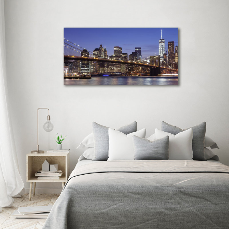 Manhattan By Night - Wrapped Canvas Print, No Frame, 70cm H x 140cm W