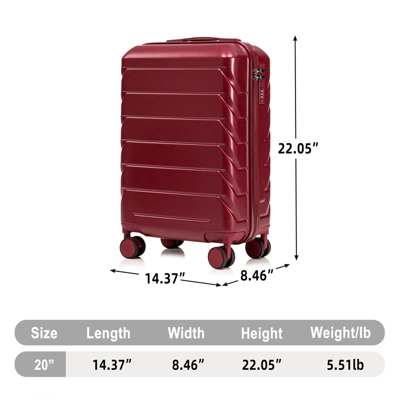 20 Inch Abs Hard Shell Checked Luggage Scratch Resistant With 4 Spinner Wheels & Combination Lock