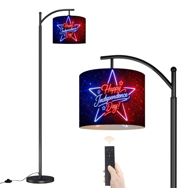Lampe sur pied PeeNoke Arc Neon 4 juillet signe astrologique rouge bleu haute lampe sur pied moderne à DEL Abat-jour réglable en lin 3 températures de couleur