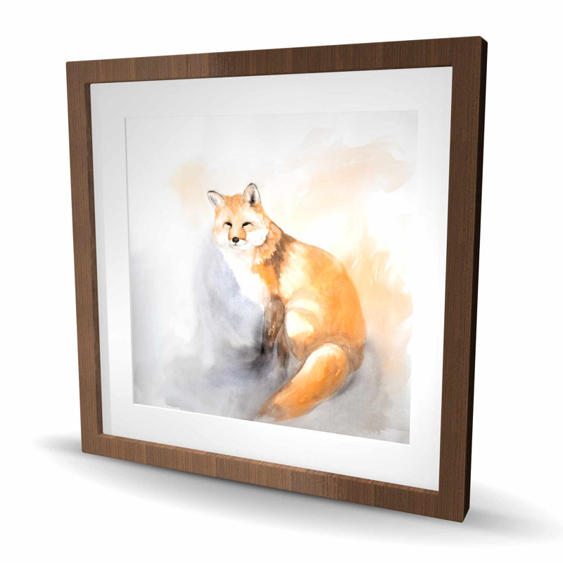 Aquarelle de renard - impression scandinave encadrée avec passe-partout bleu