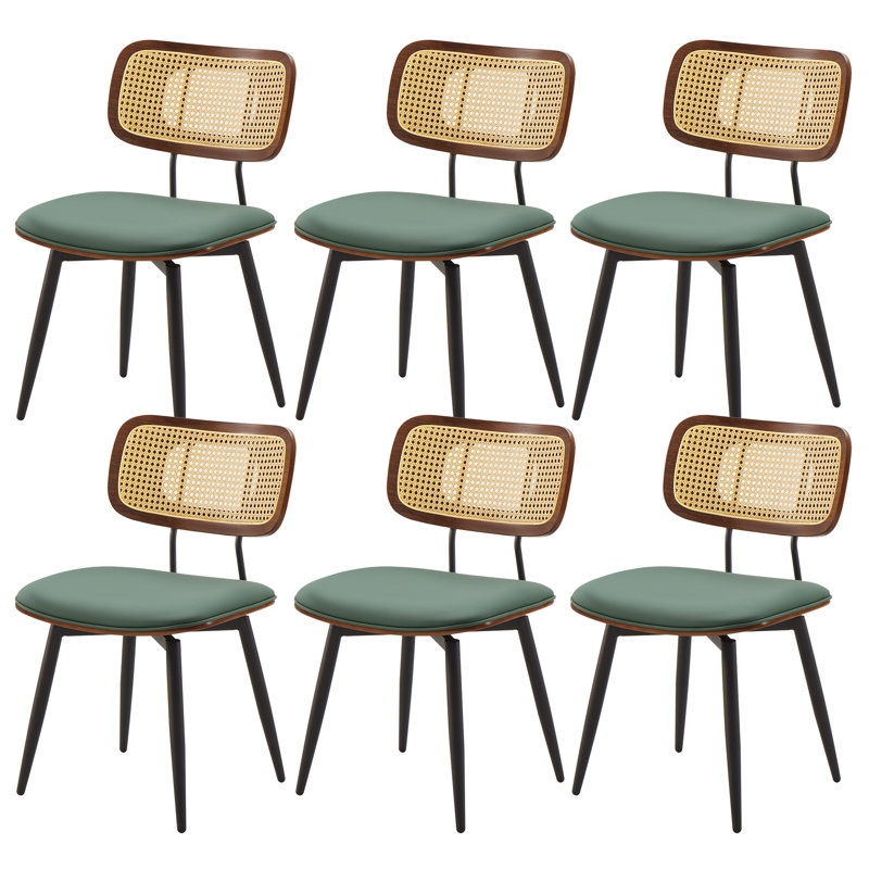 Chaises de salle à manger modernes pivotantes en similicuir avec dossier en rotin, Vert, 6