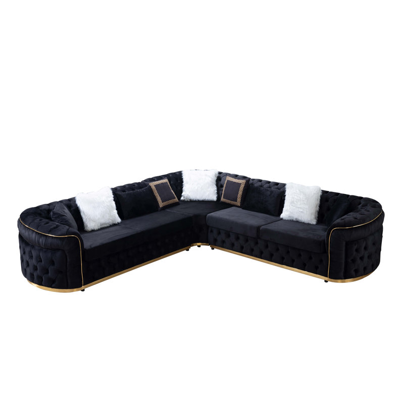 Varinia 120" Wide Symmetrical Sofa & Chaise, Black Velvet